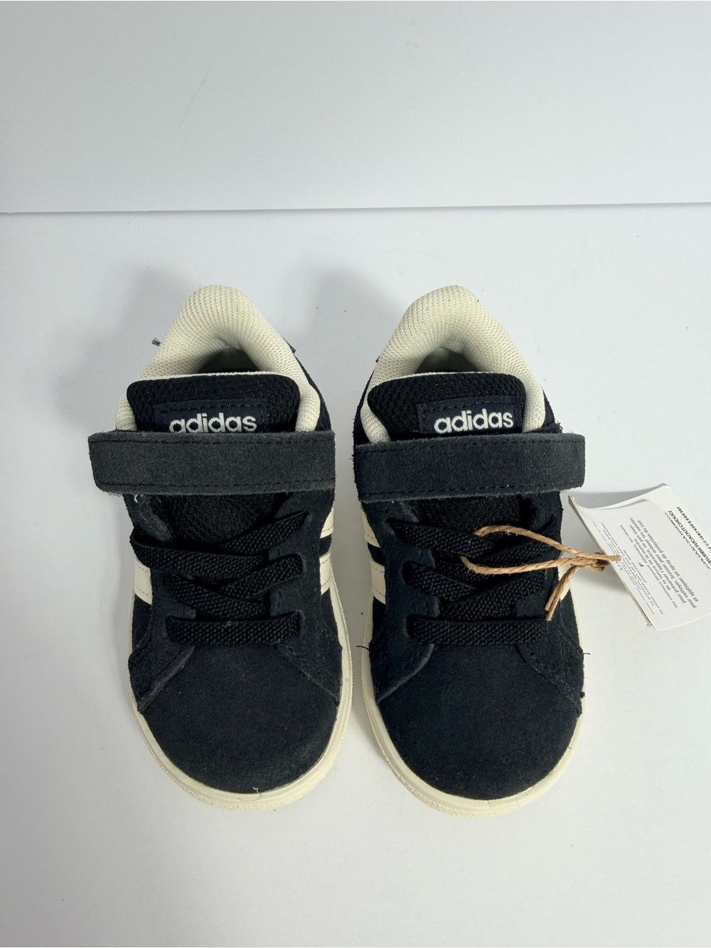 adidas Kids Black and Cream Velcro & Lace Sneakers